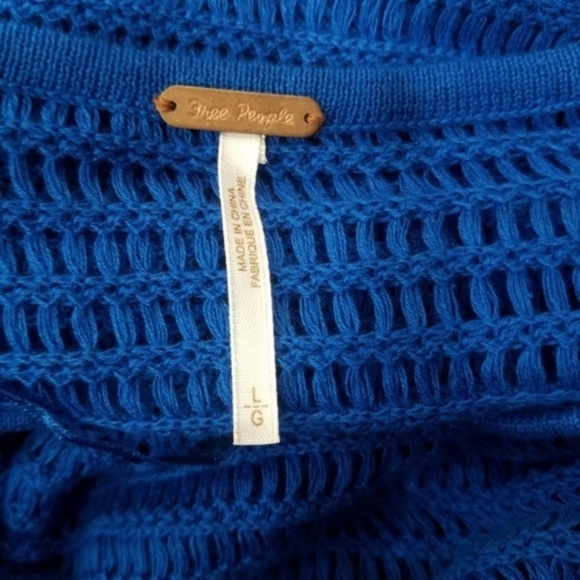 Free People Top Womens Large Blue "Babes Only Tee" Crochet Drawstring Waist - Picture 4 of 5